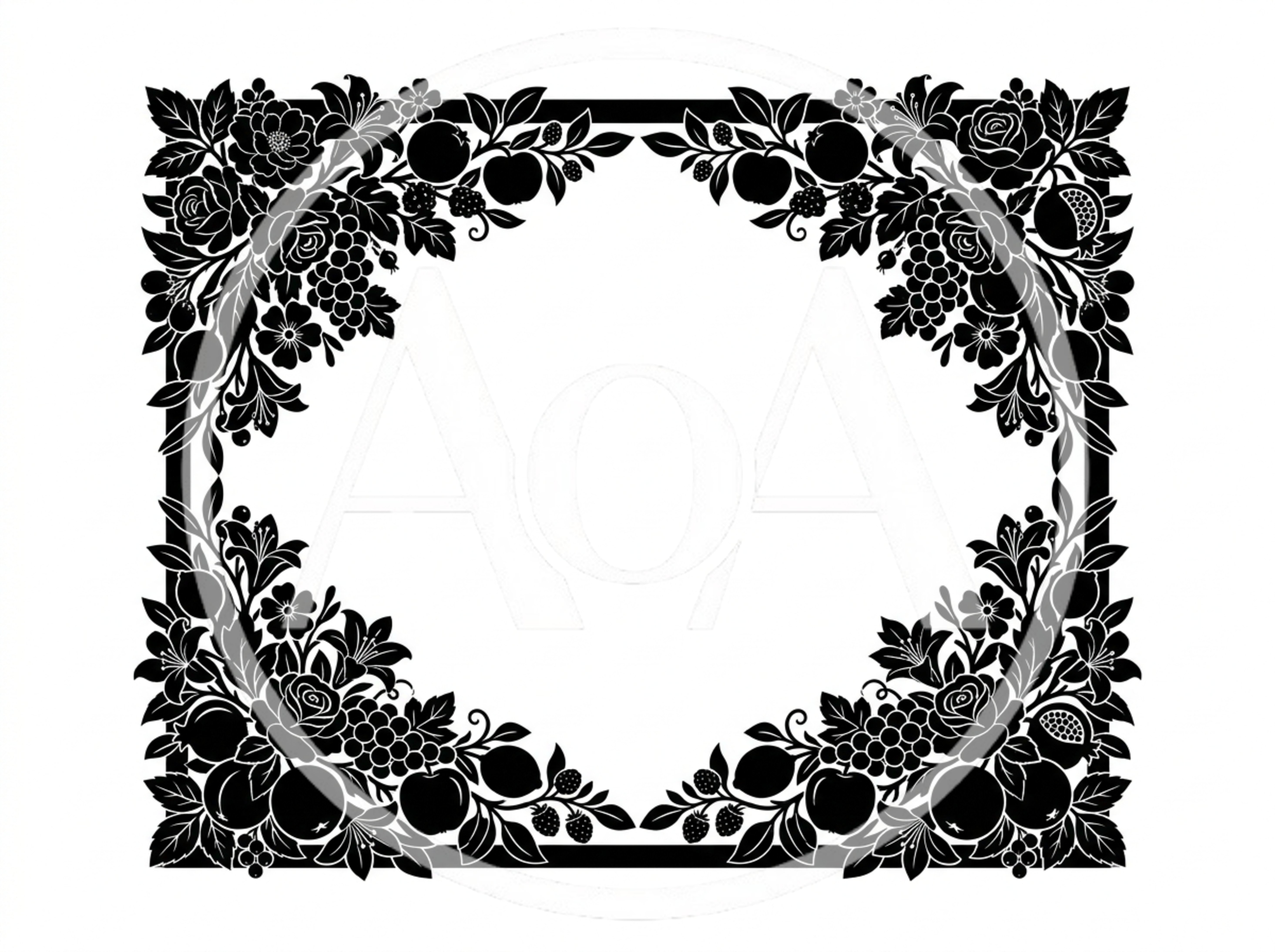 Black and White Floral Decorative Frame Illustration