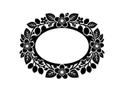 Black Floral Oval Frame With Berries And Leaves