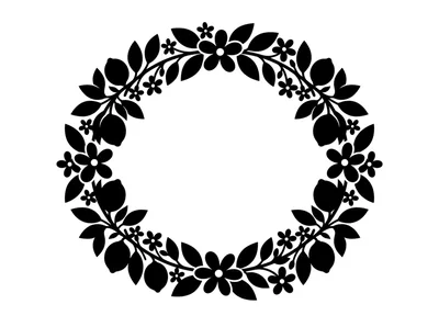 Black Silhouette Floral Wreath With Lemons