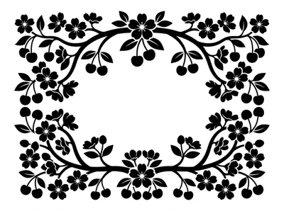 Black And White Cherry Blossom Floral Frame Illustration