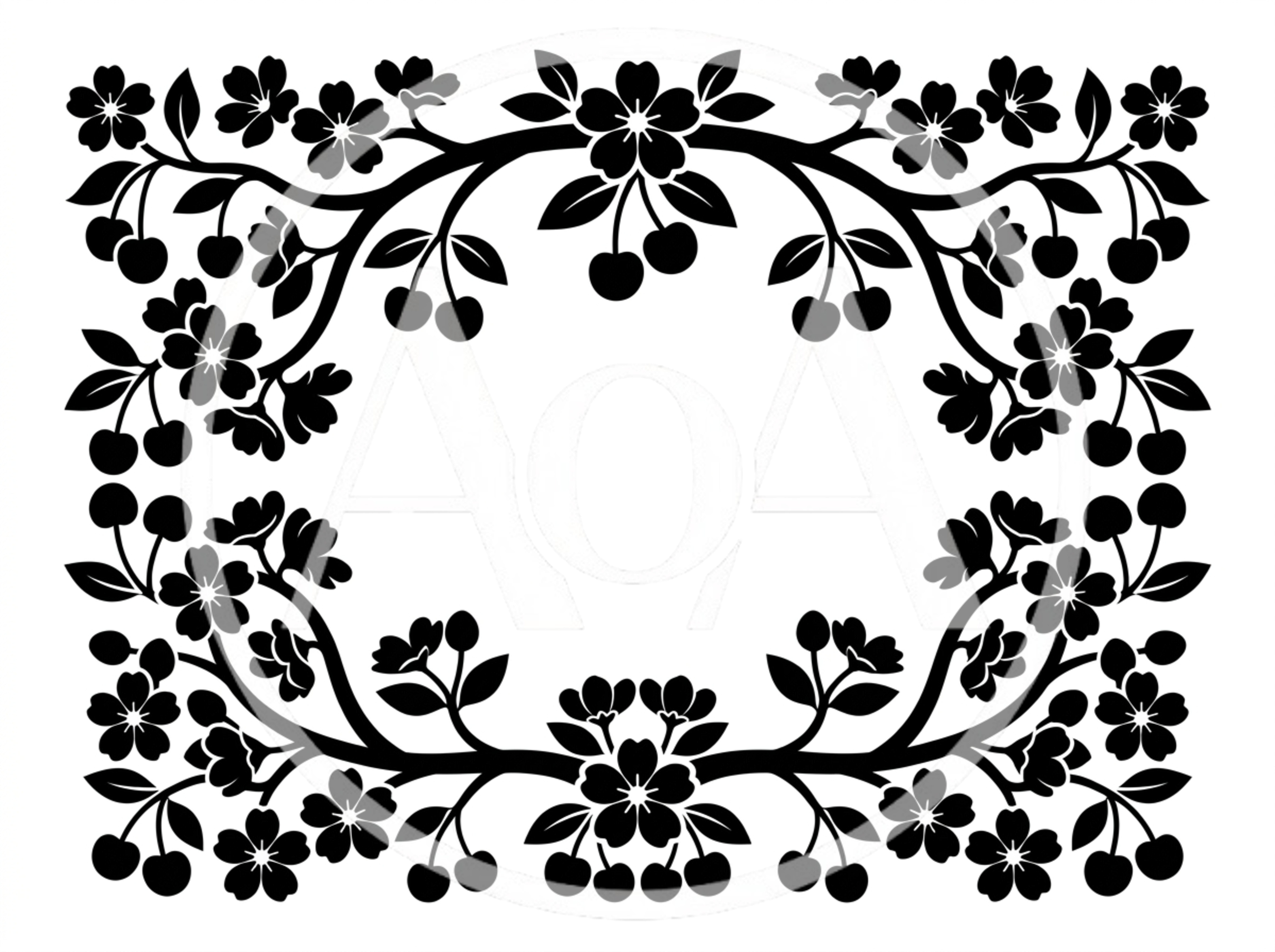 Black And White Cherry Blossom Floral Frame Illustration