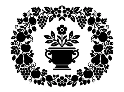 Black And White Floral Wreath With Central Urn