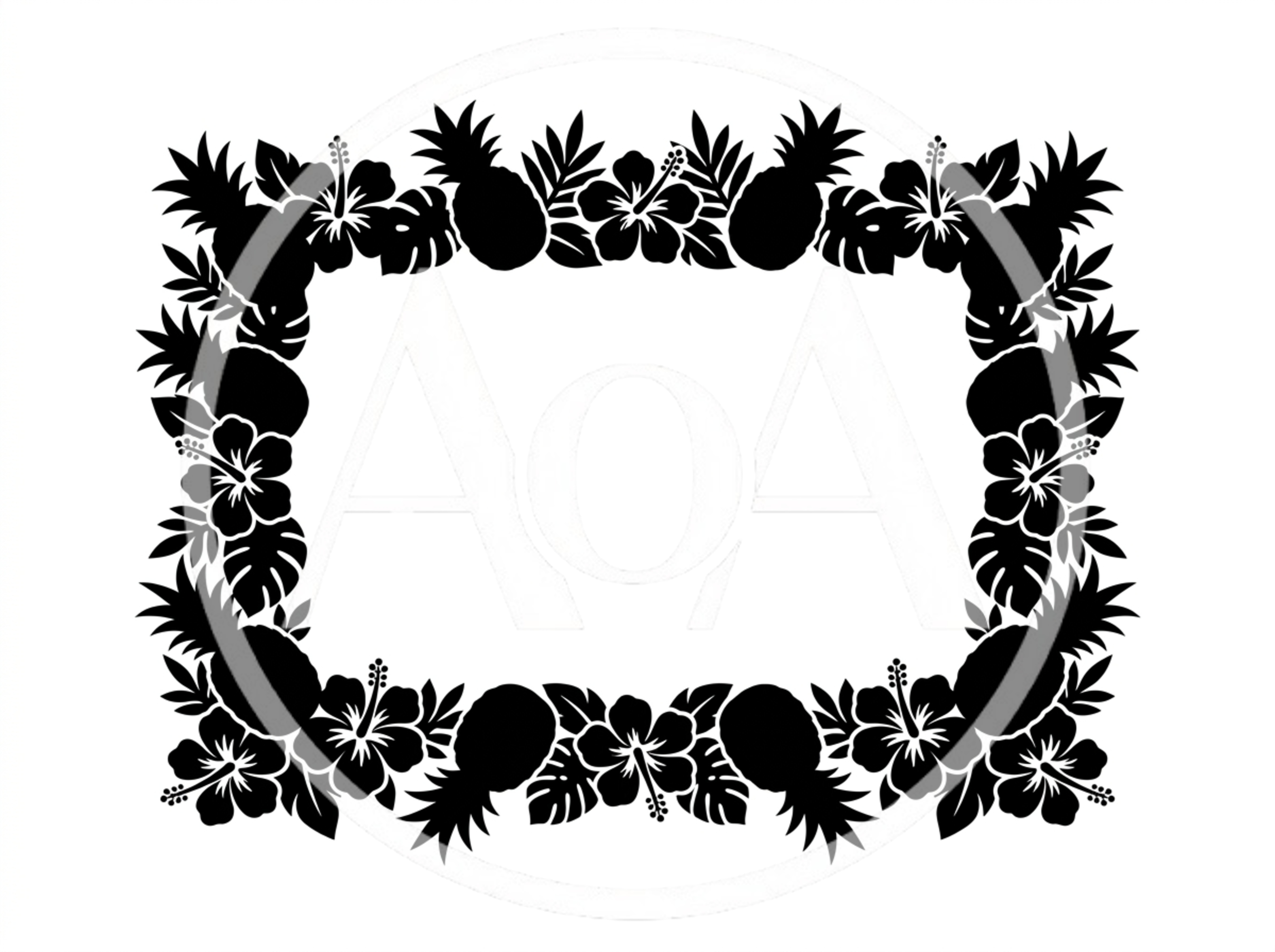 Tropical Pineapple and Hibiscus Flower Decorative Frame
