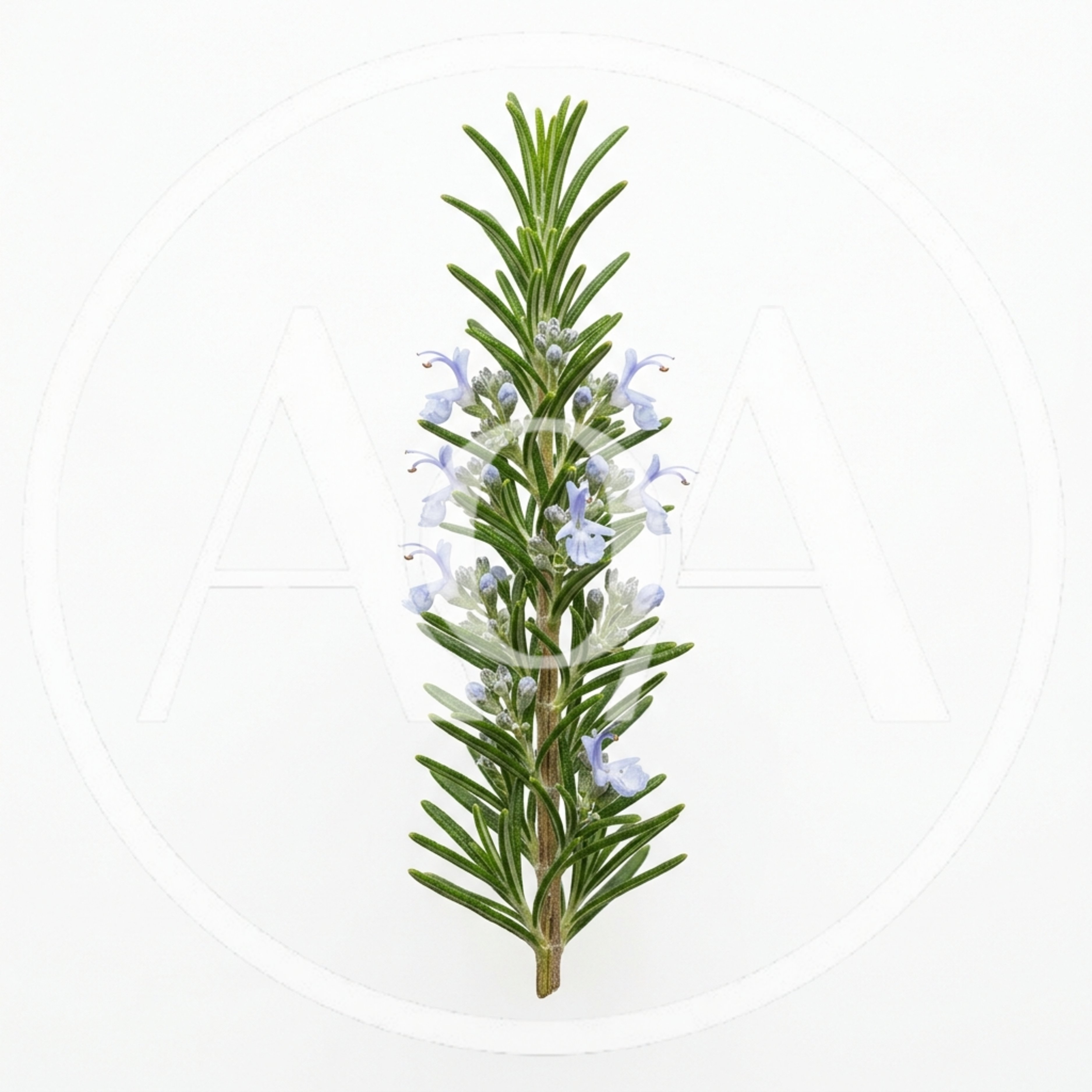 Fresh Rosemary Sprig With Light Blue Flowers