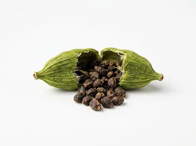 Open Green Cardamom Pod With Exposed Seeds
