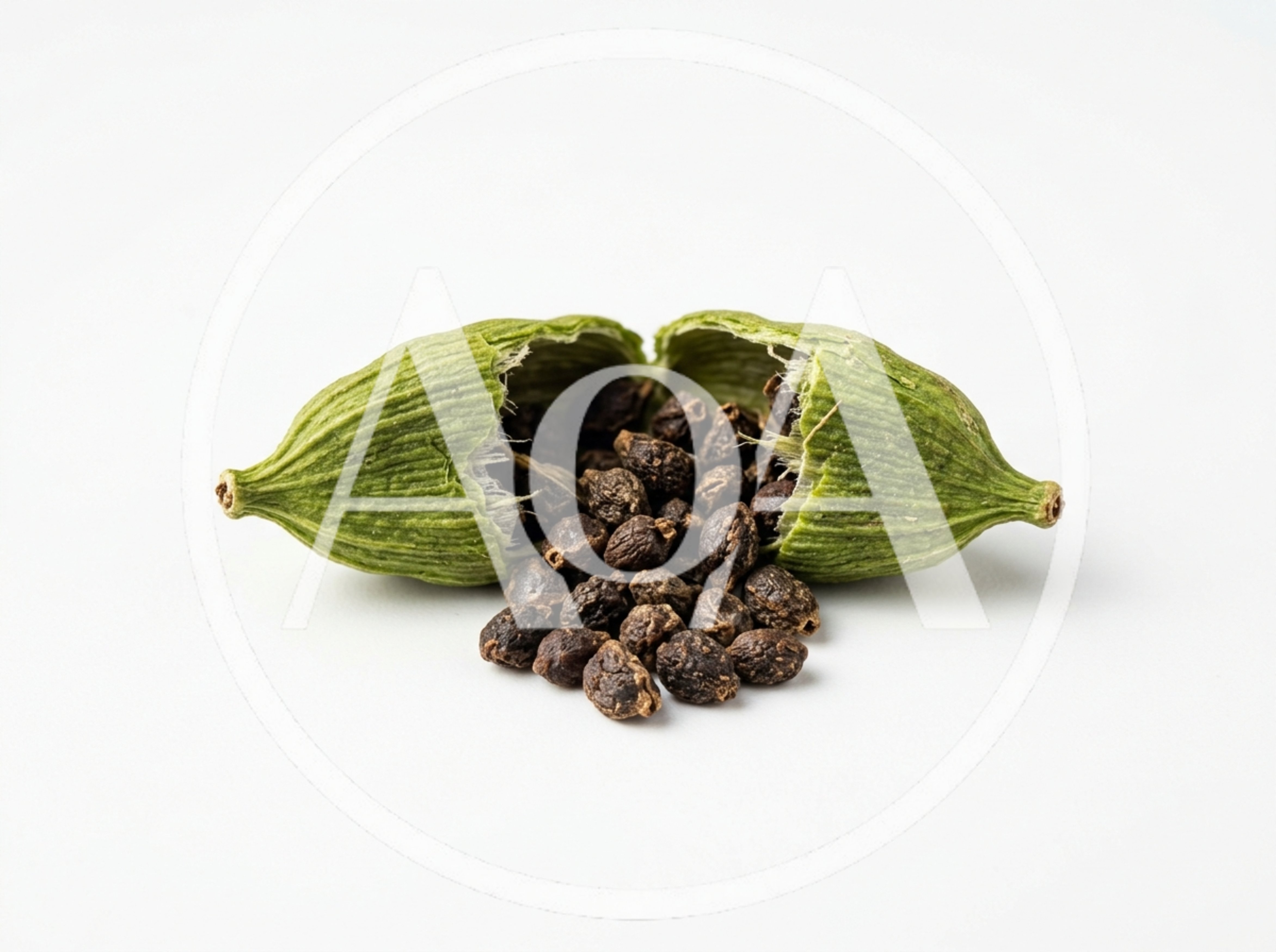 Open Green Cardamom Pod With Exposed Seeds