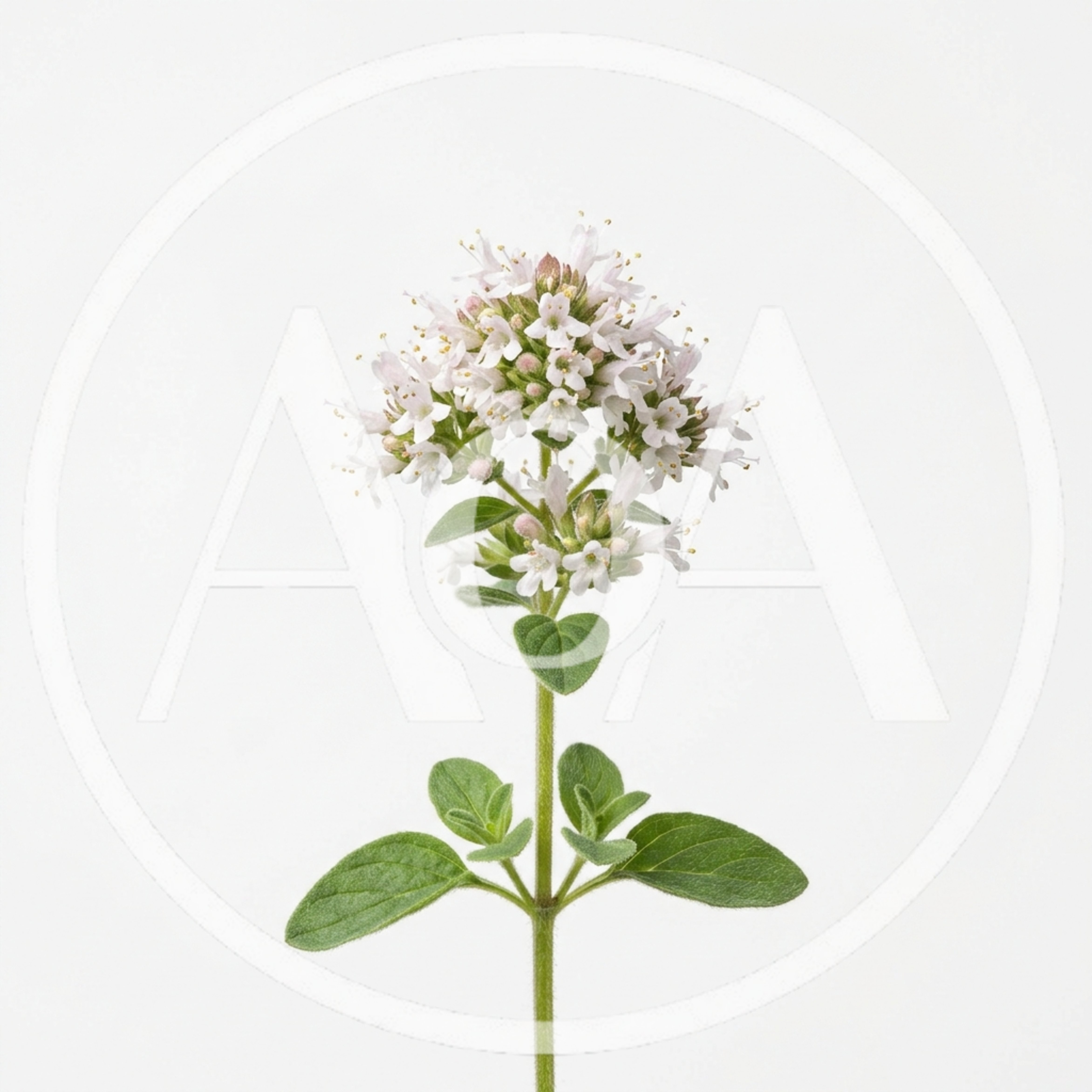 Fresh Oregano Sprig With Flowers On White Background