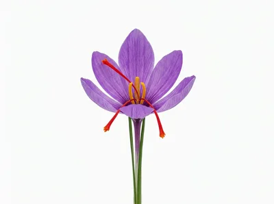 Single Saffron Crocus Flower Isolated On White Background