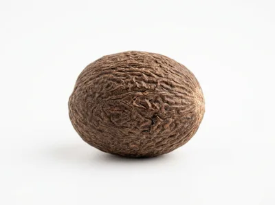 Single Whole Nutmeg Seed Isolated On White Background
