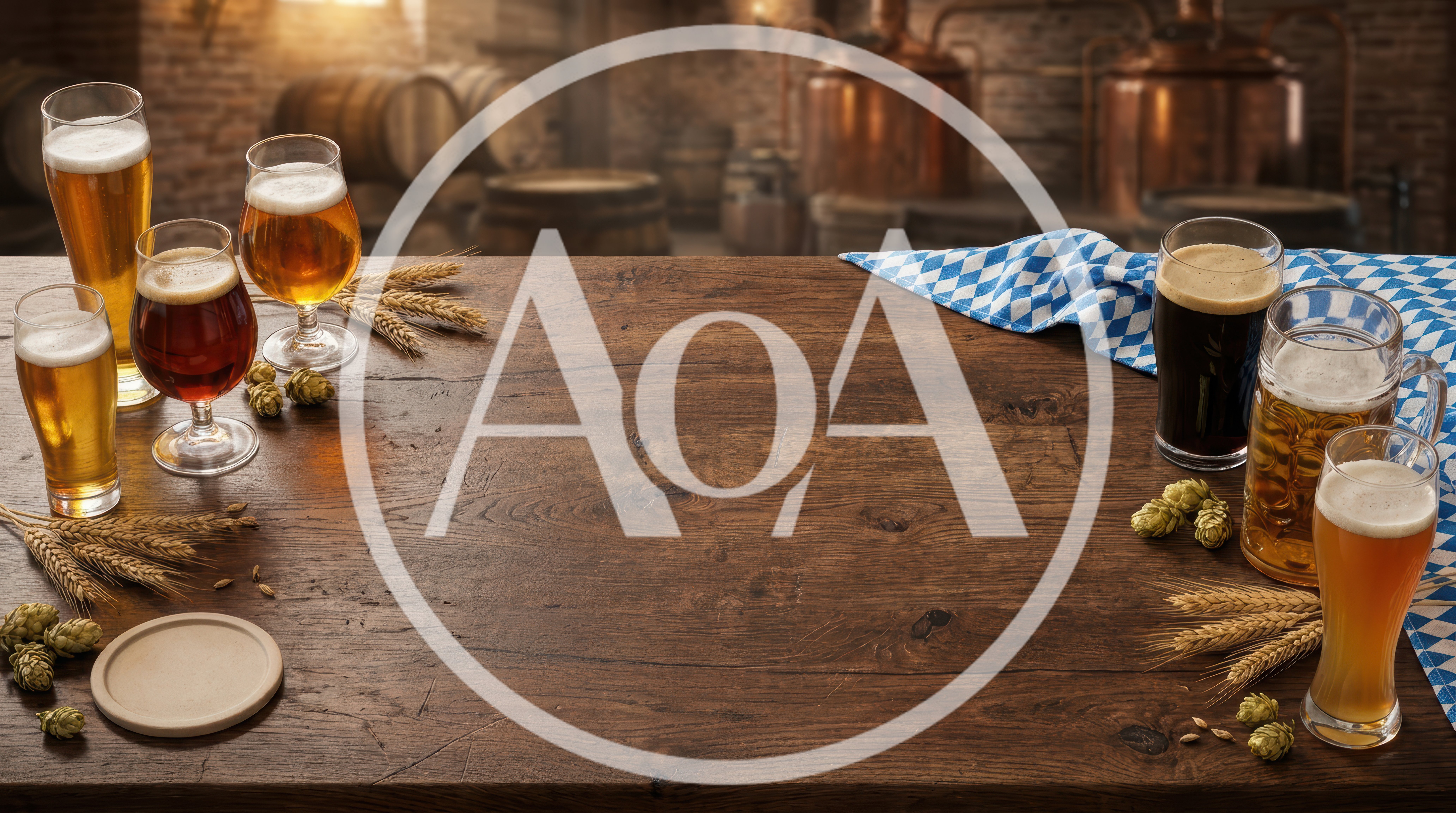 Assorted Beer Glasses On A Rustic Wooden Table