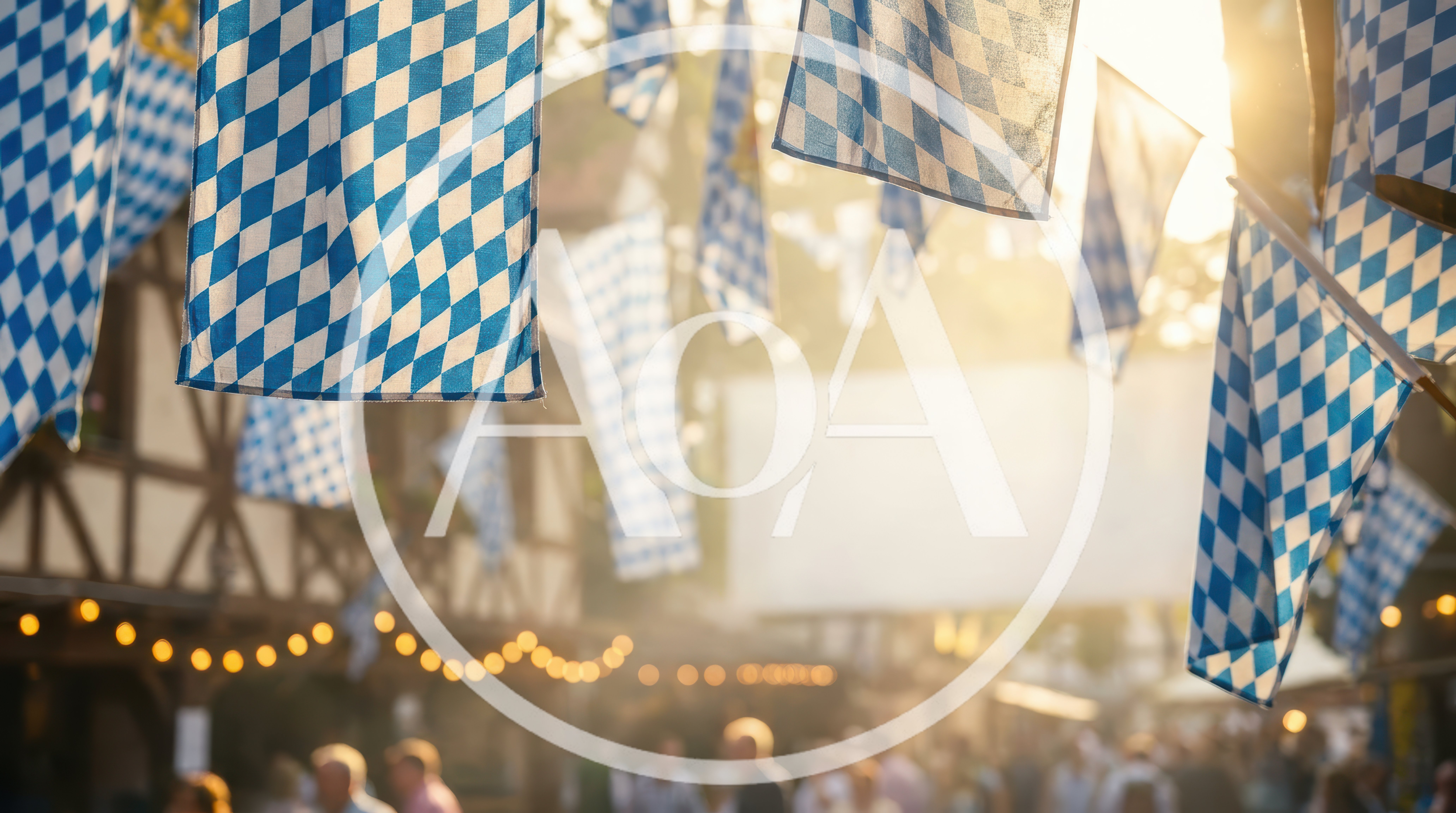 Bavarian Flags Hanging At An Outdoor Oktoberfest Celebration