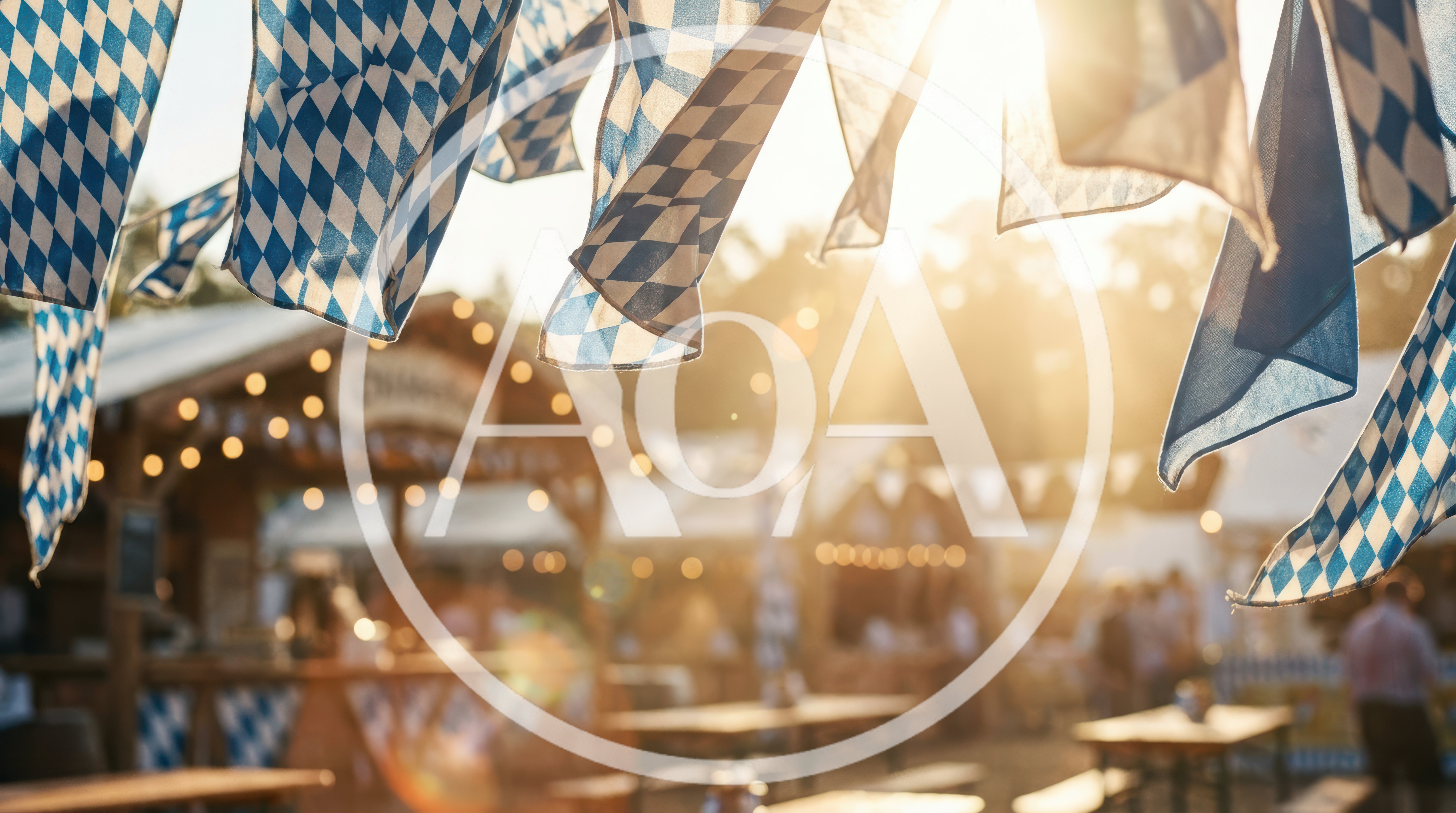 Bavarian Oktoberfest Flags Hanging at Outdoor Festival