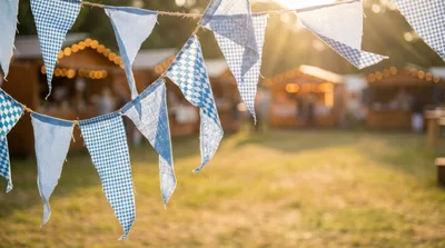Bavarian Blue And White Checkered Bunting At Oktoberfest