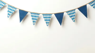 Bavarian Oktoberfest Bunting Flags Hanging On White Background