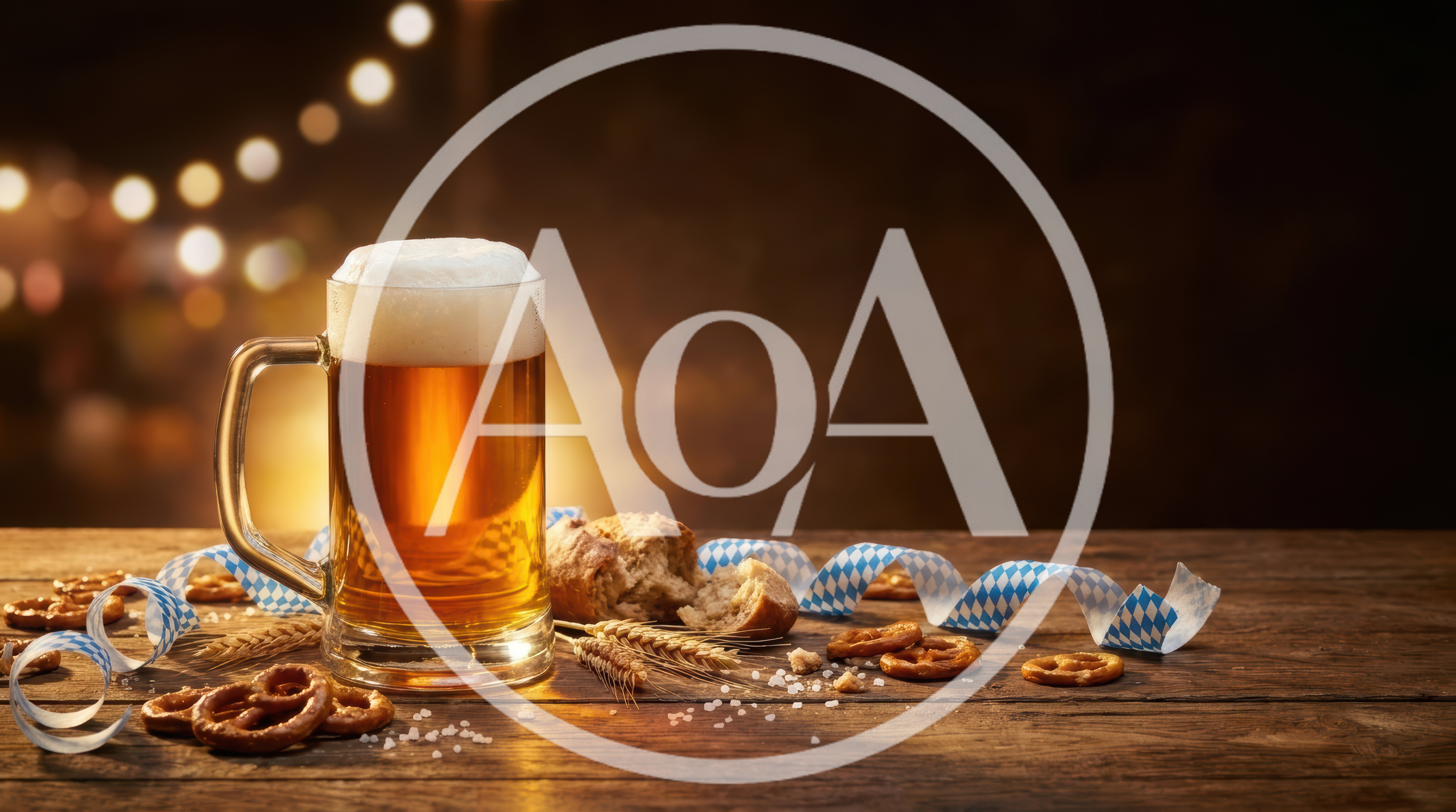 Oktoberfest Beer Mug With Pretzels On Wooden Table