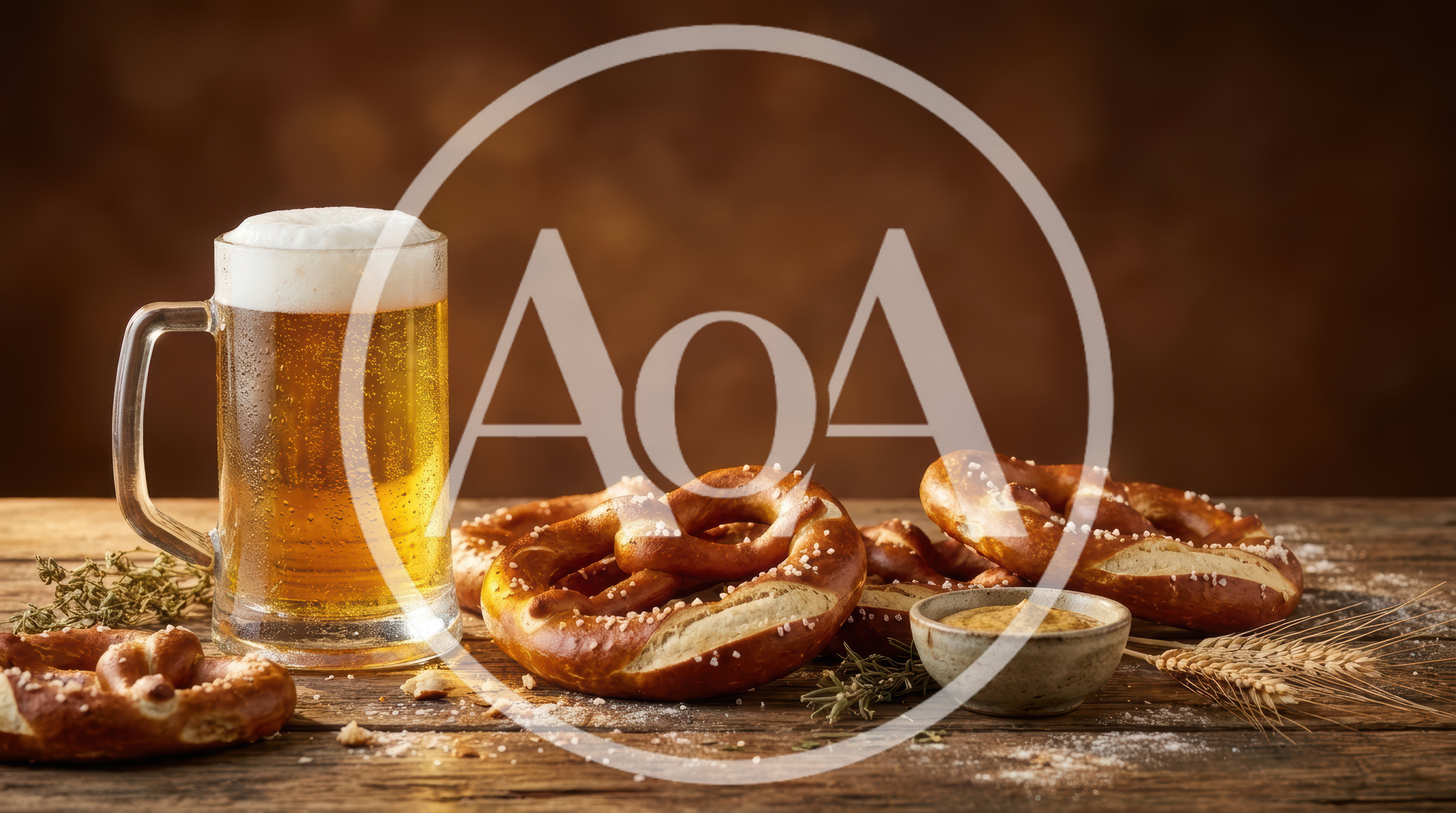 Beer Mug And Pretzels On A Rustic Wooden Table