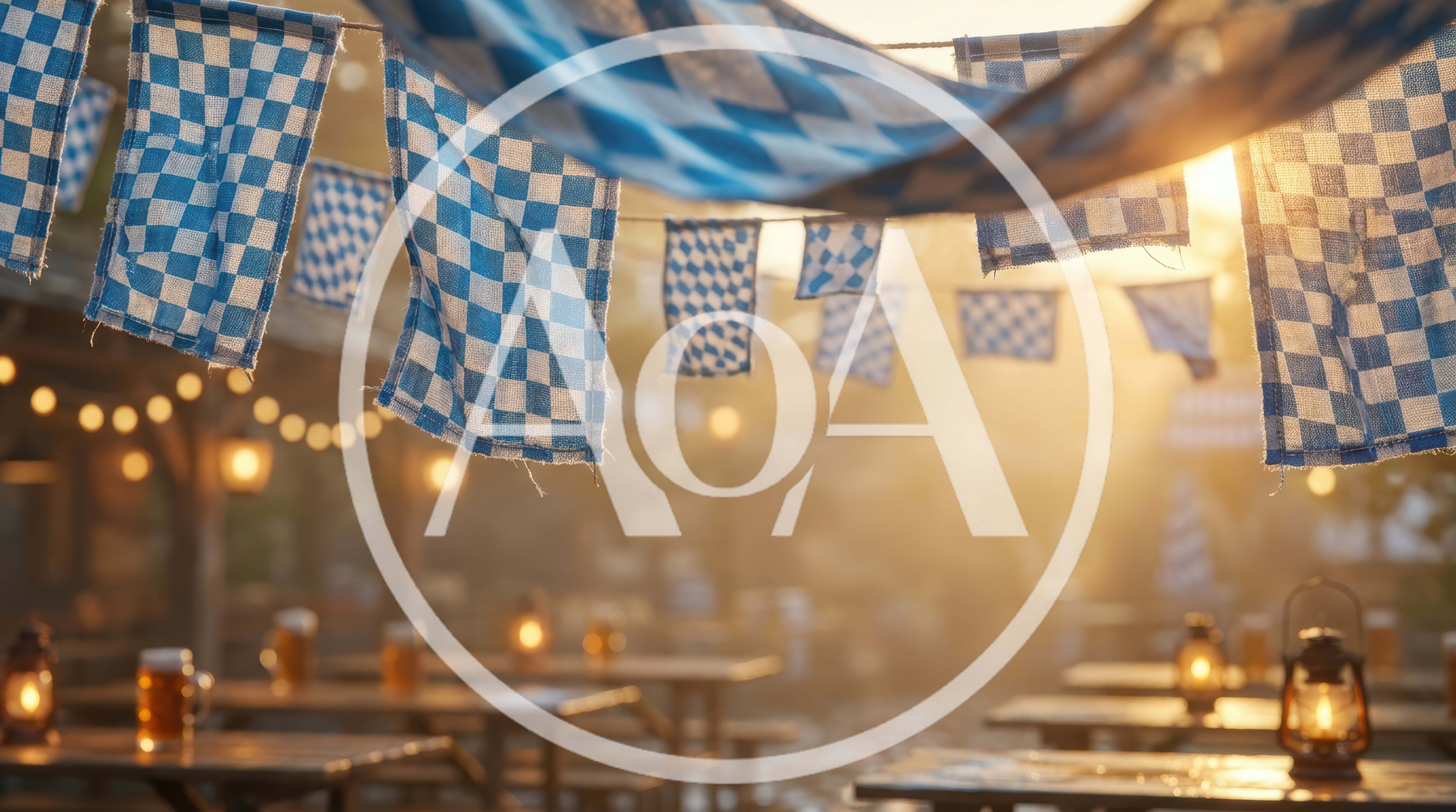 Oktoberfest Beer Garden With Bavarian Flags And Lanterns