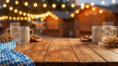 Oktoberfest Beer Table With Pretzels And Mugs