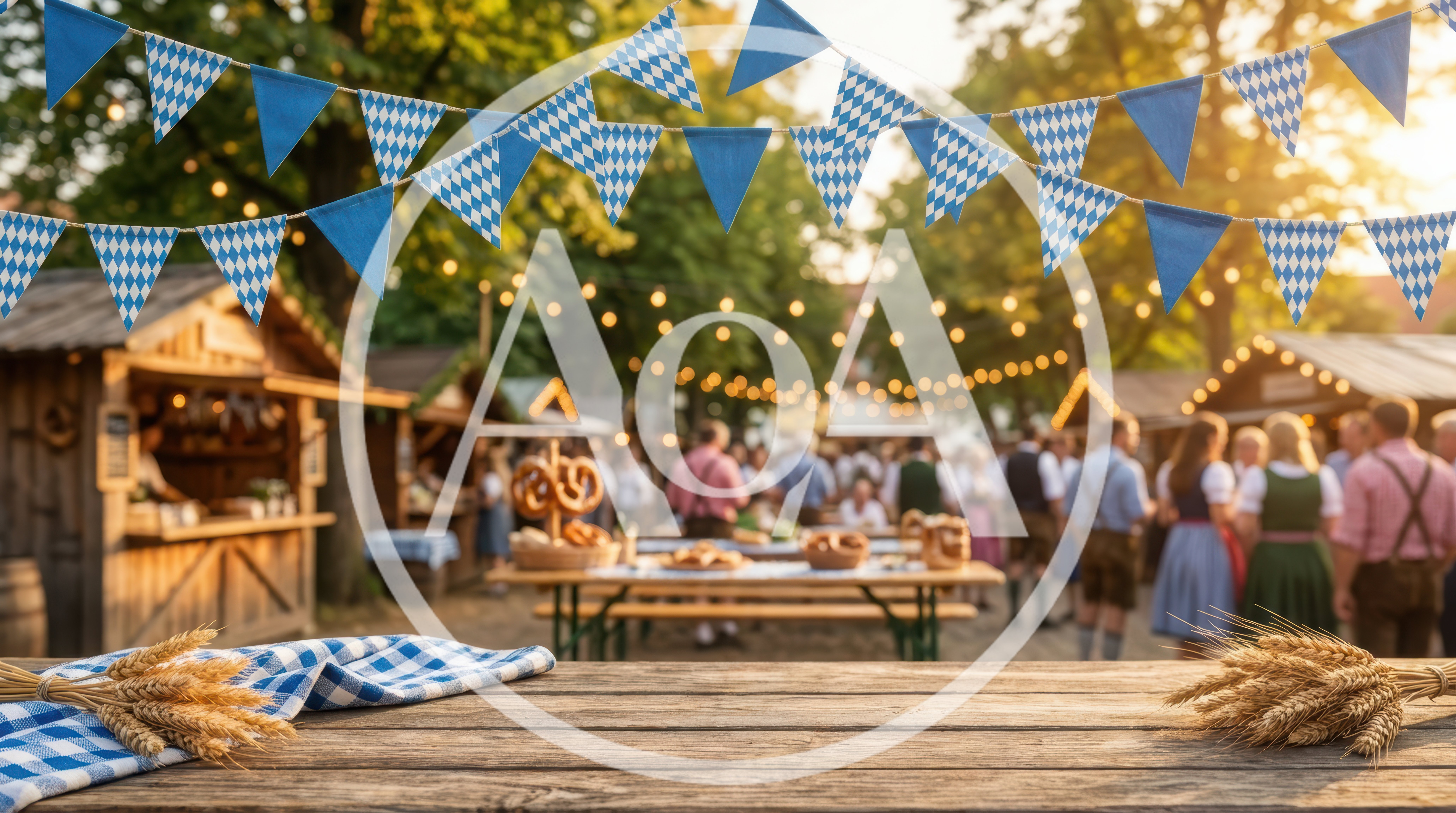 Oktoberfest Beer Garden Scene With Wooden Table
