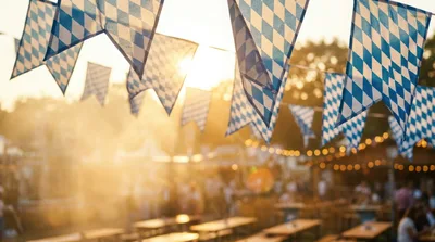 Bavarian Flag Bunting At An Outdoor Oktoberfest Festival