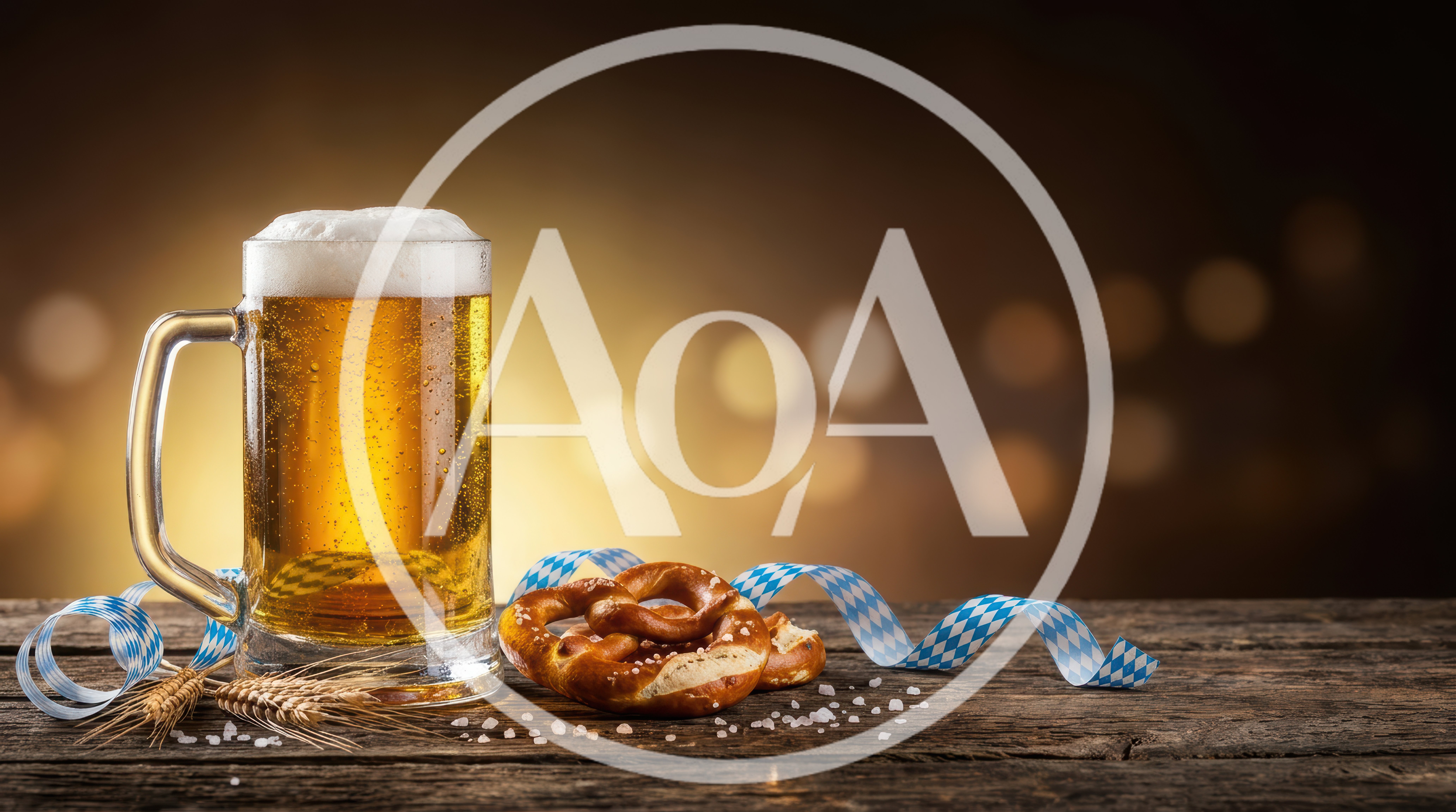 Oktoberfest Beer Mug With Pretzel On Wooden Table