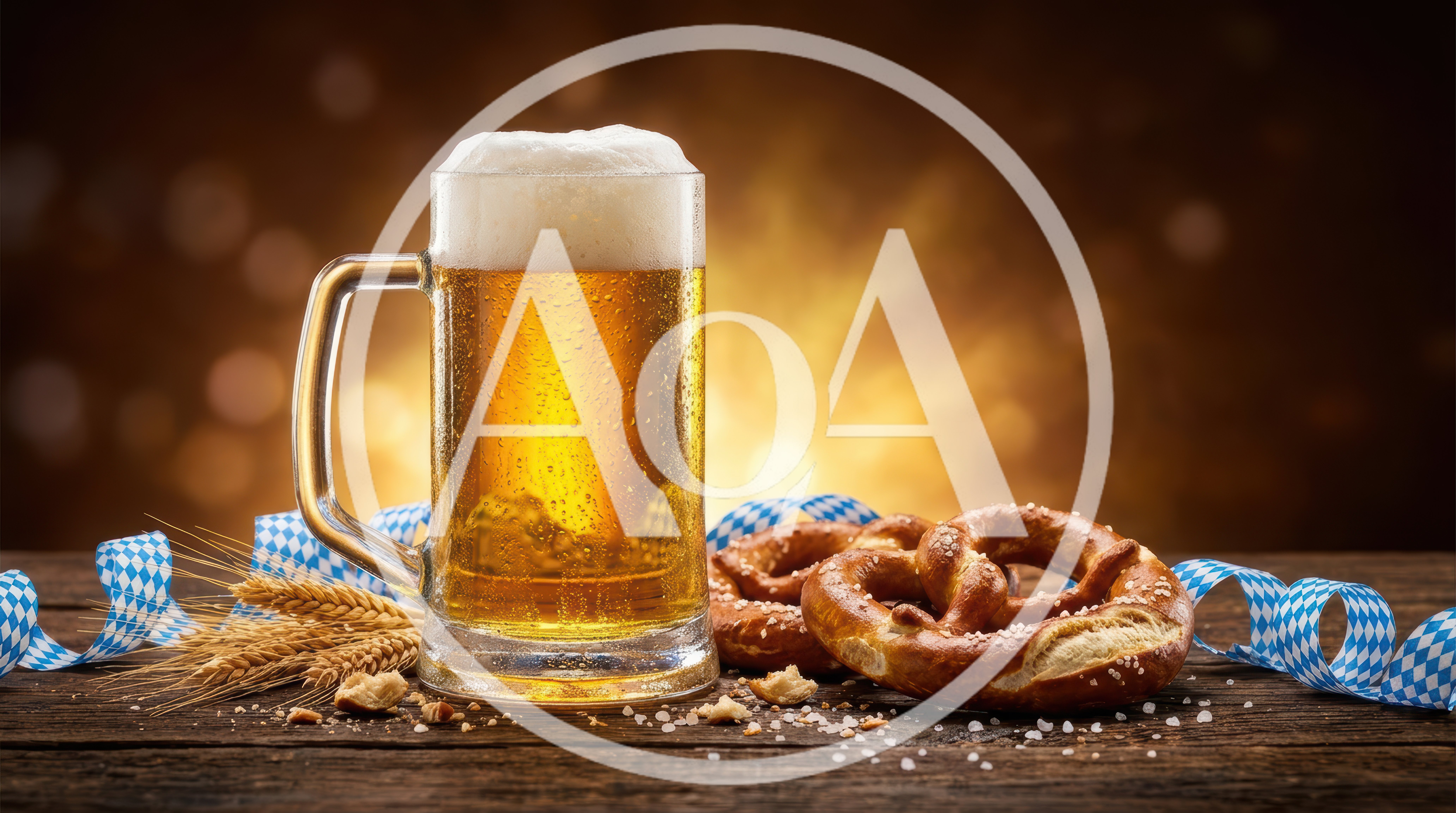 Oktoberfest Beer Mug With Pretzels On Wooden Table
