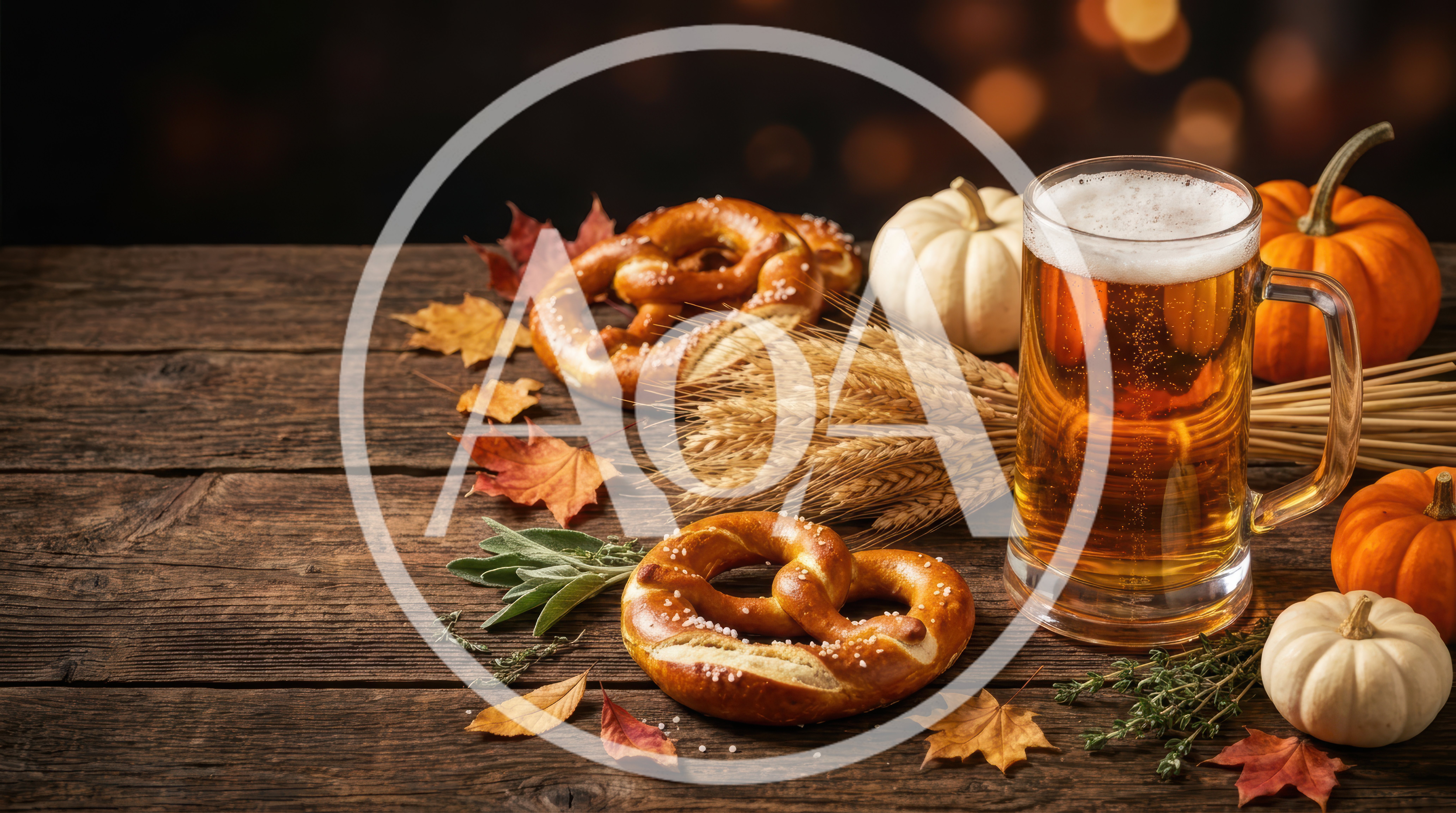 Oktoberfest Beer Mug With Pretzels And Pumpkins