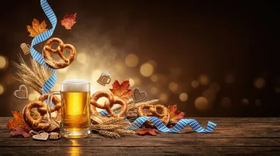 Oktoberfest Beer Mug With Pretzels And Wheat