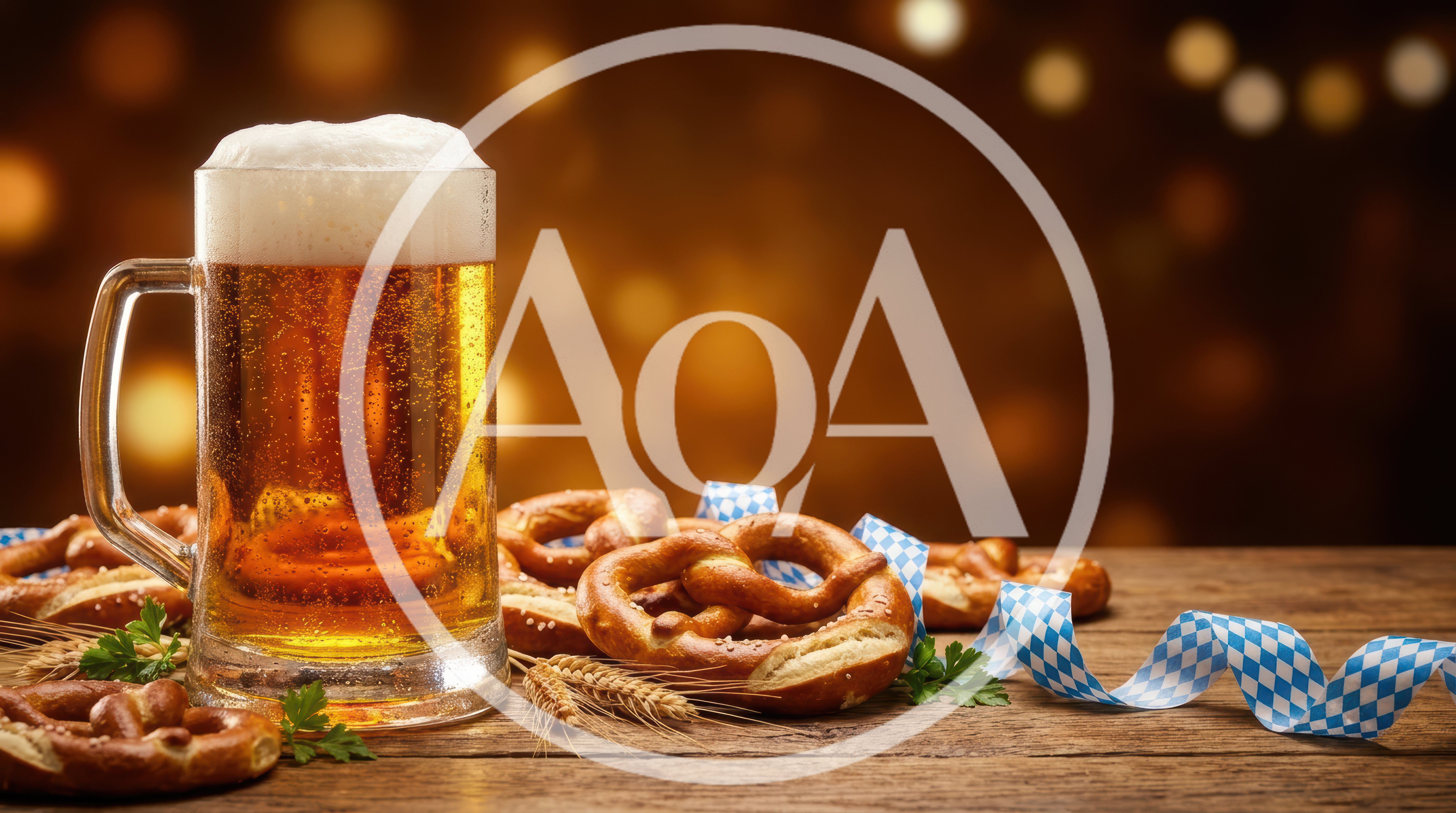 Oktoberfest Beer Mug With Pretzels On Wooden Table