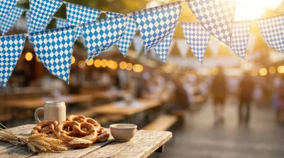 Oktoberfest Table With Pretzels And Beer Mug