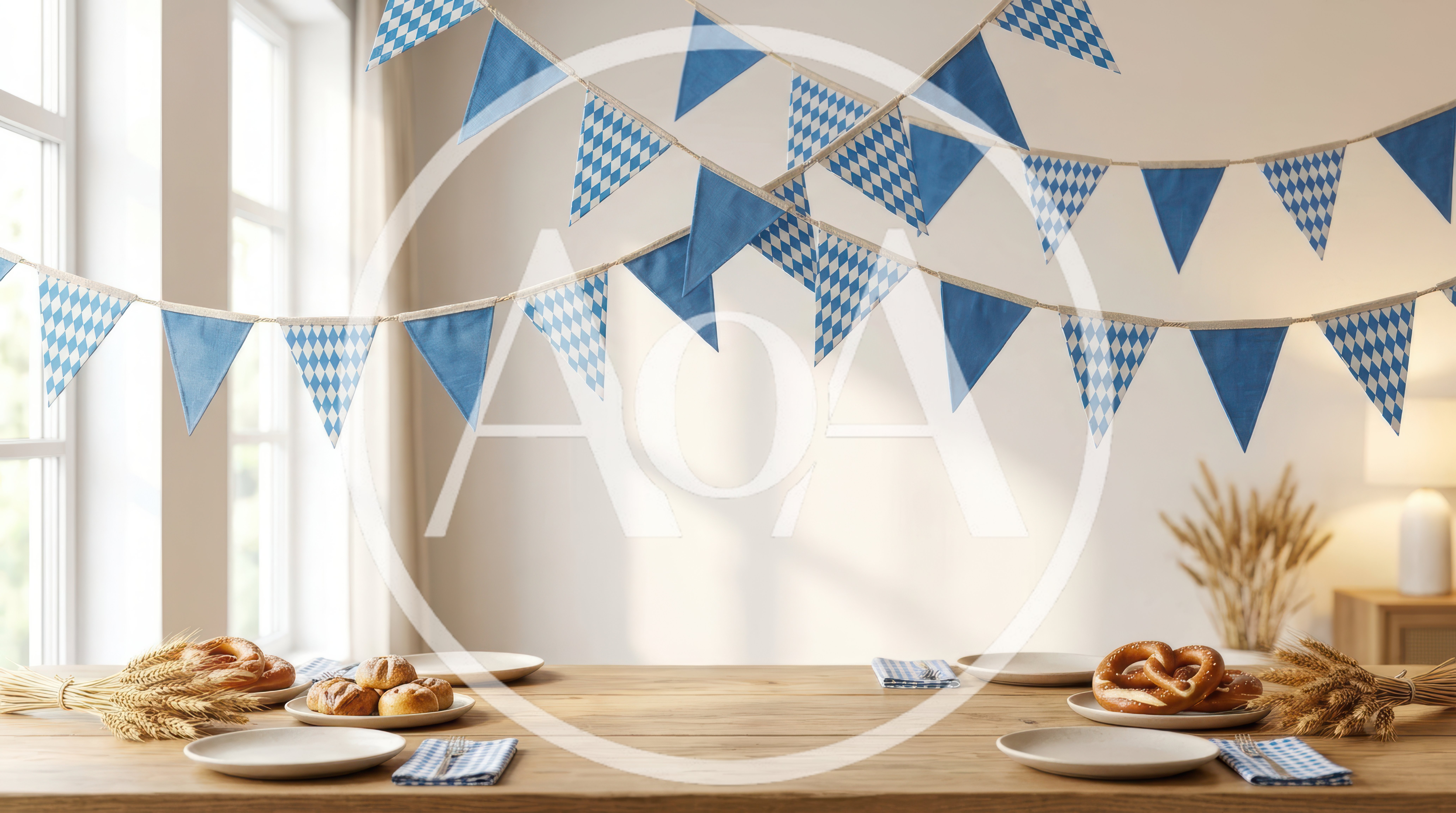 Oktoberfest Table Setting With Pretzels And Bunting
