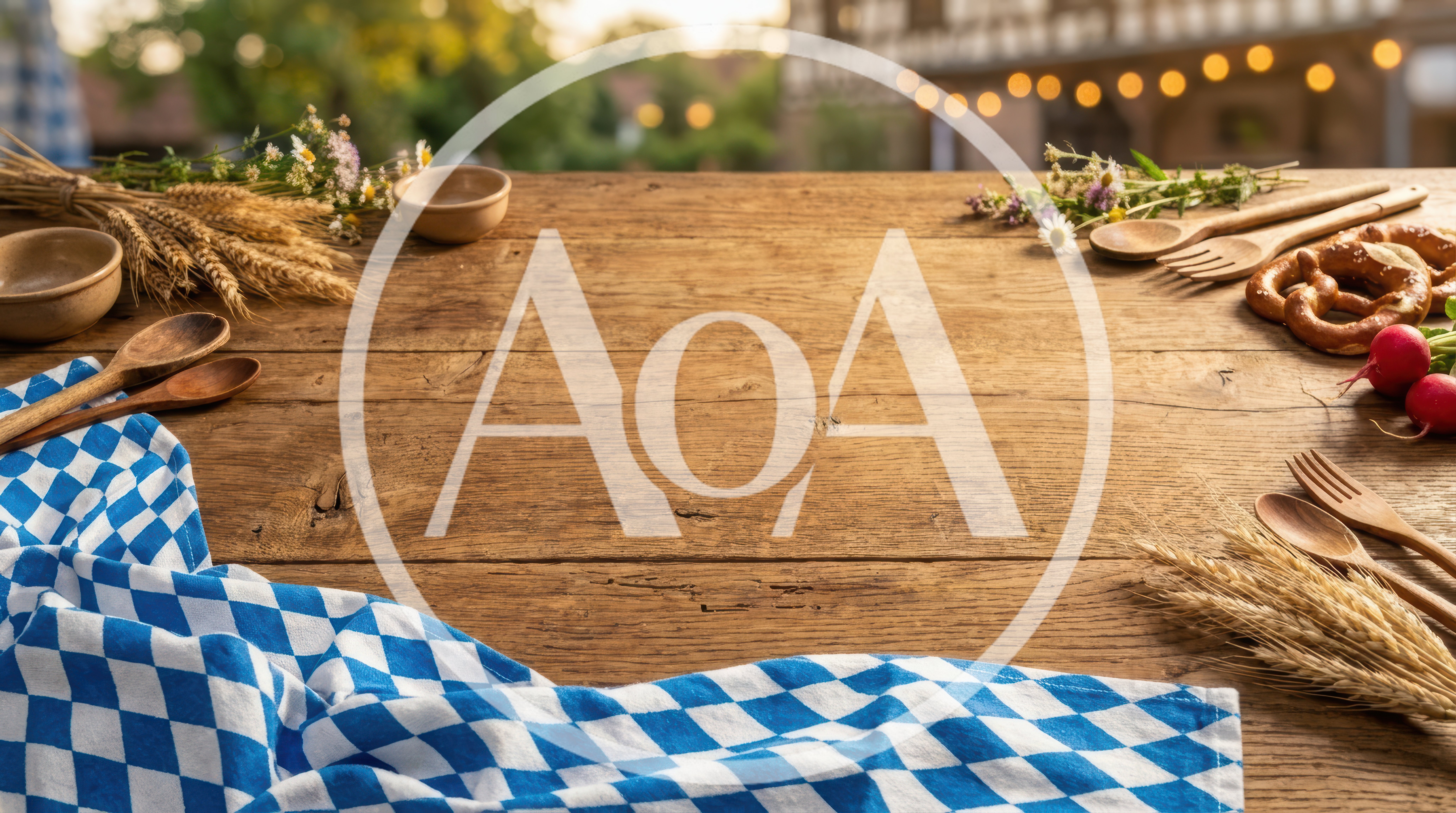 Rustic Bavarian Table Setting With Pretzels And Wheat