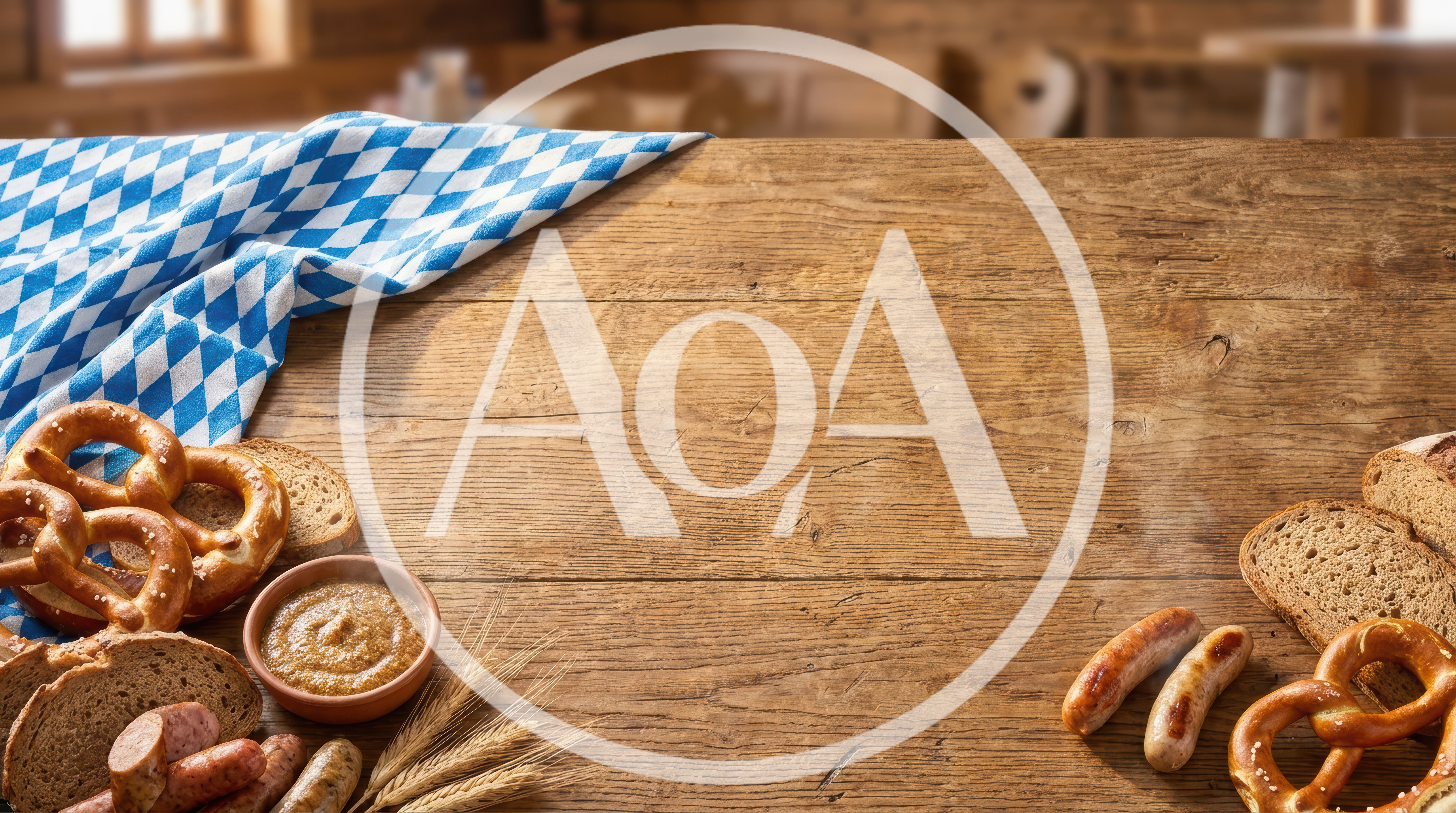 Bavarian Food Spread on Rustic Wooden Table
