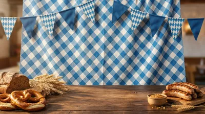 Oktoberfest Table Setting With Pretzels And Sausages