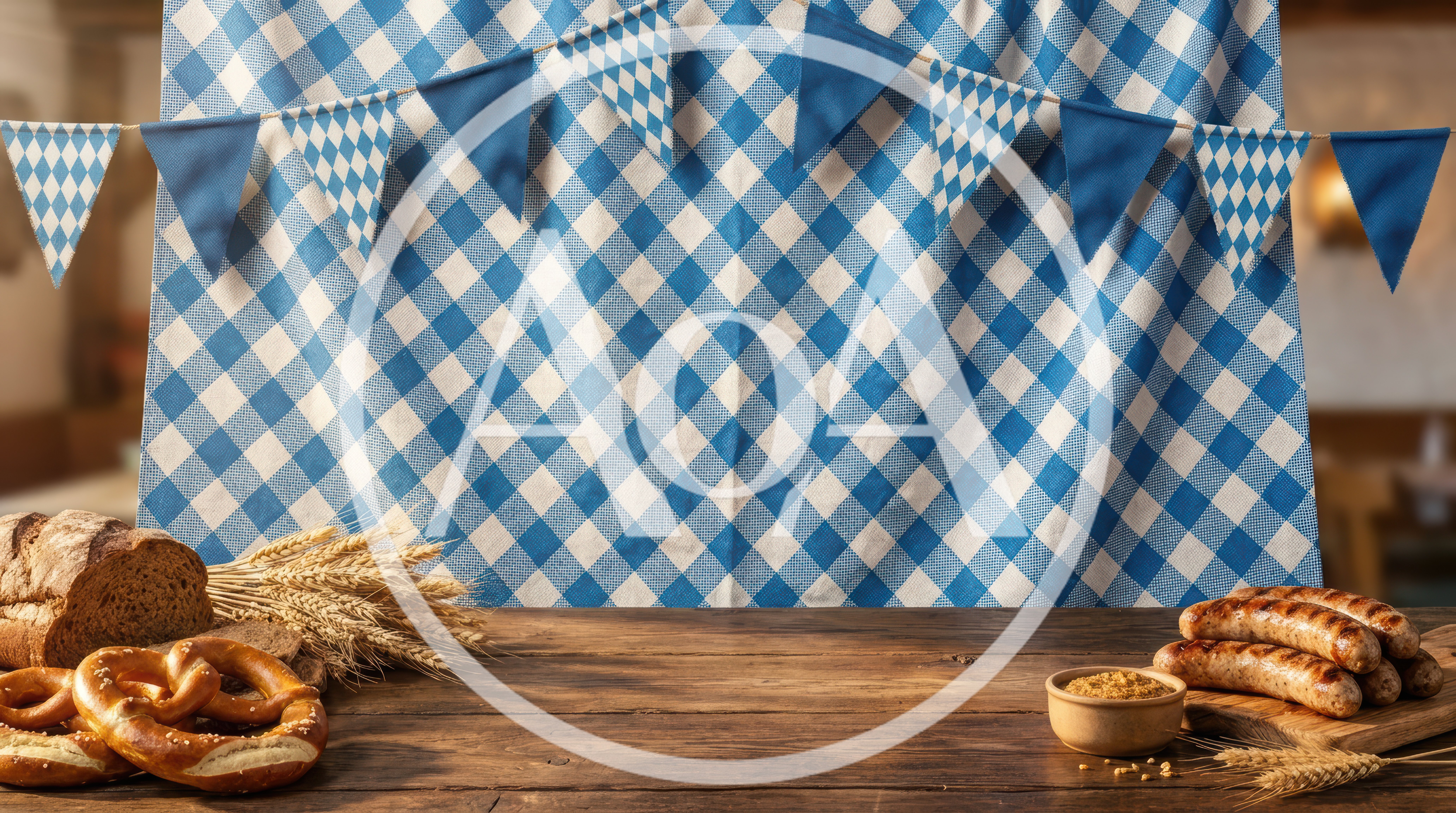 Oktoberfest Table Setting With Pretzels And Sausages
