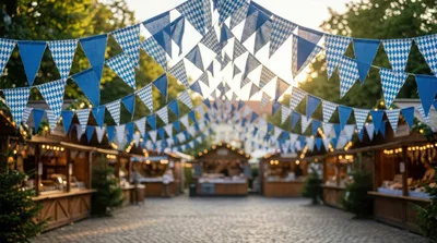 Bavarian Style Bunting Flags Over A Festive Market Square