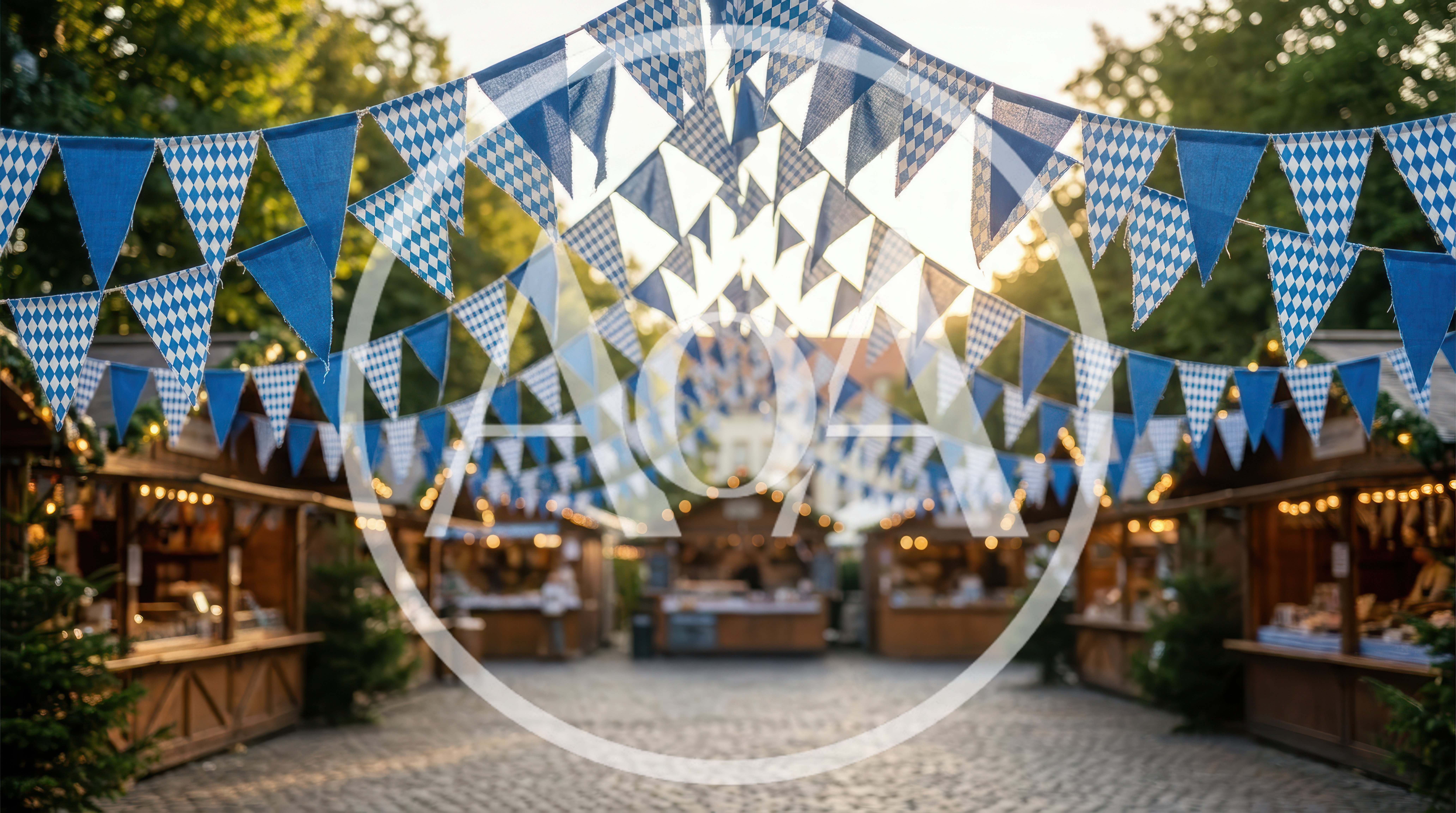 Bavarian Style Bunting Flags Over A Festive Market Square