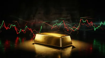 Gold Bar With Financial Market Data Graphs