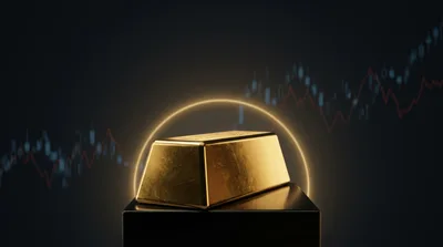 Gold Bar Resting On A Pedestal With Financial Chart