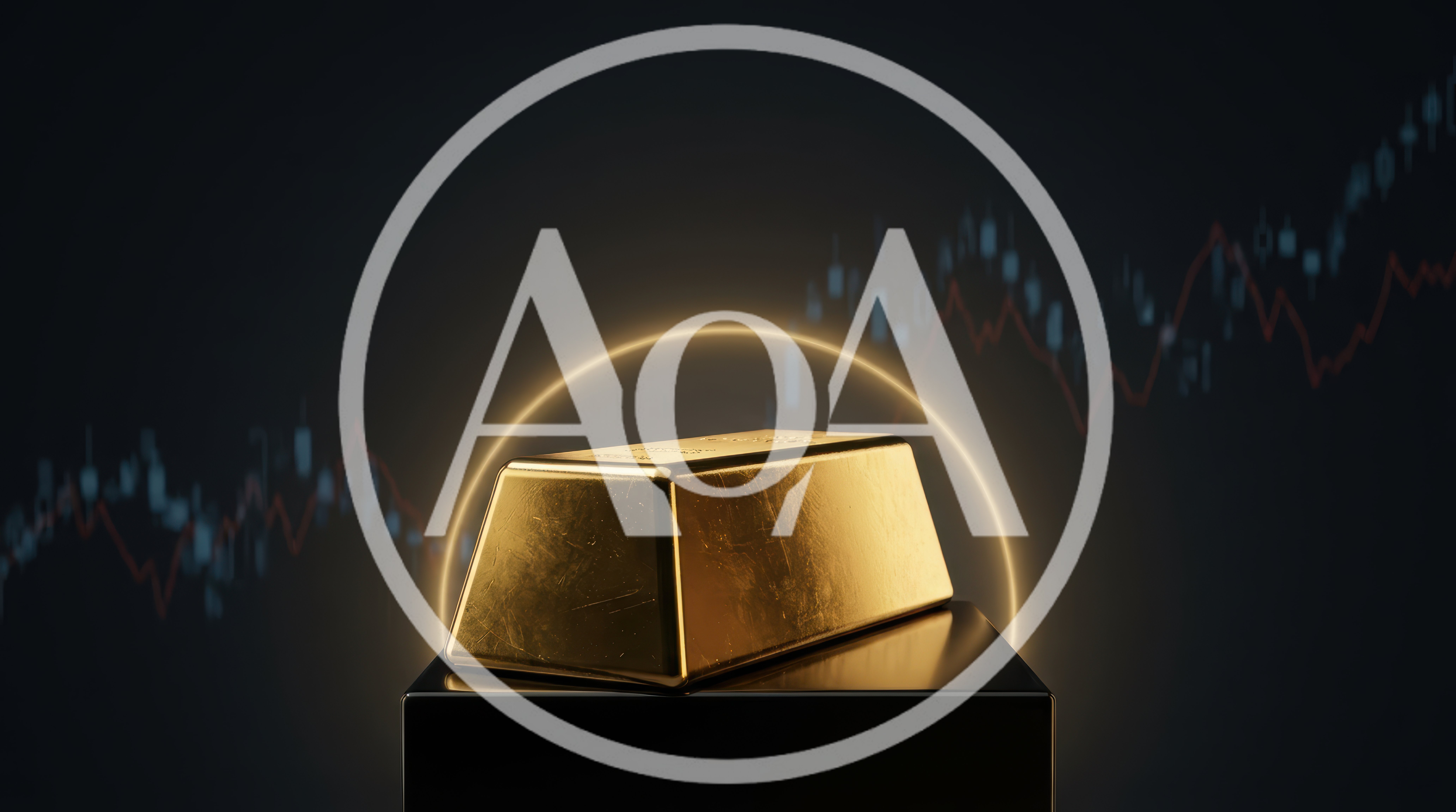Gold Bar Resting On A Pedestal With Financial Chart