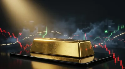 Gold Bar Resting On A Digital Tablet Screen