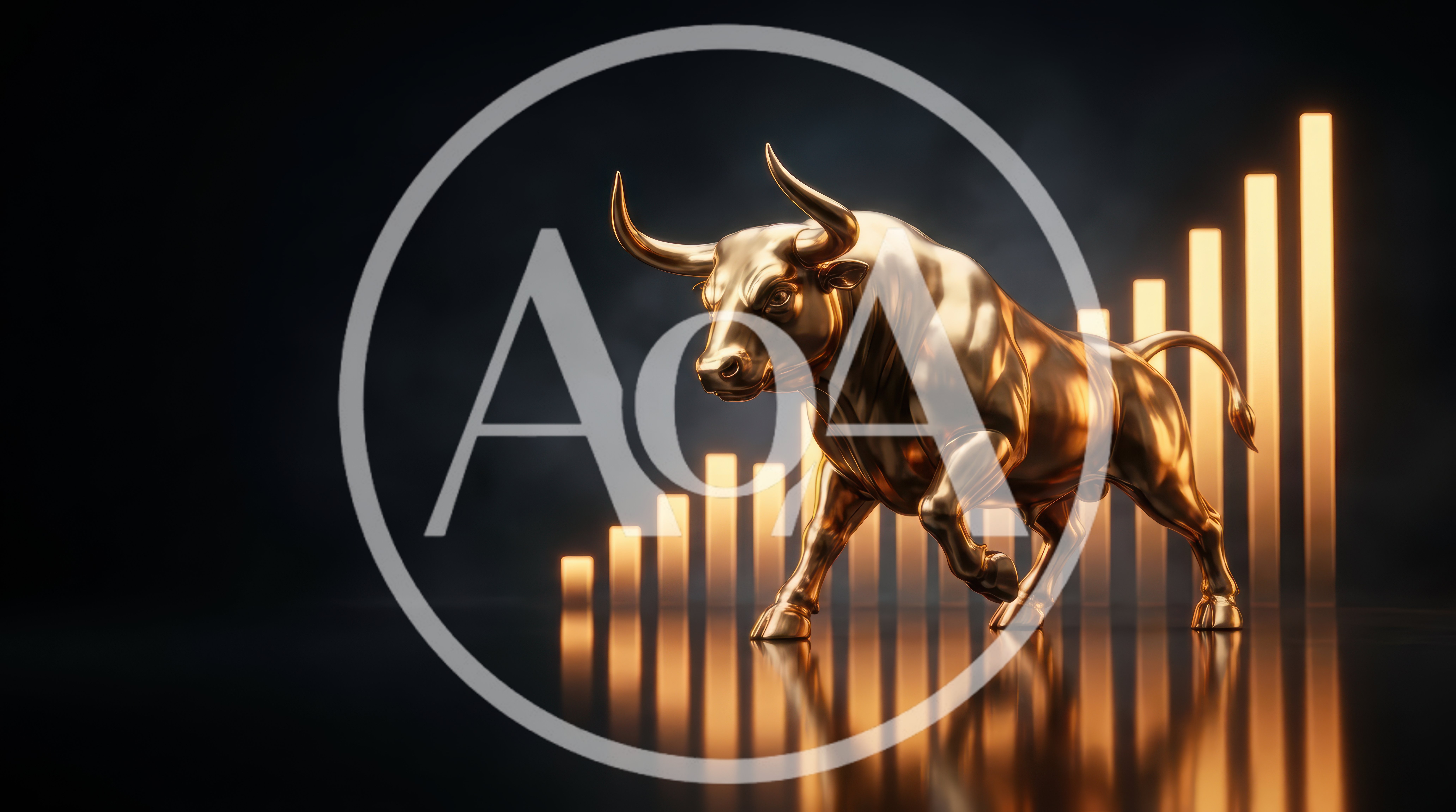 Golden Bull Statue With Rising Financial Bar Chart