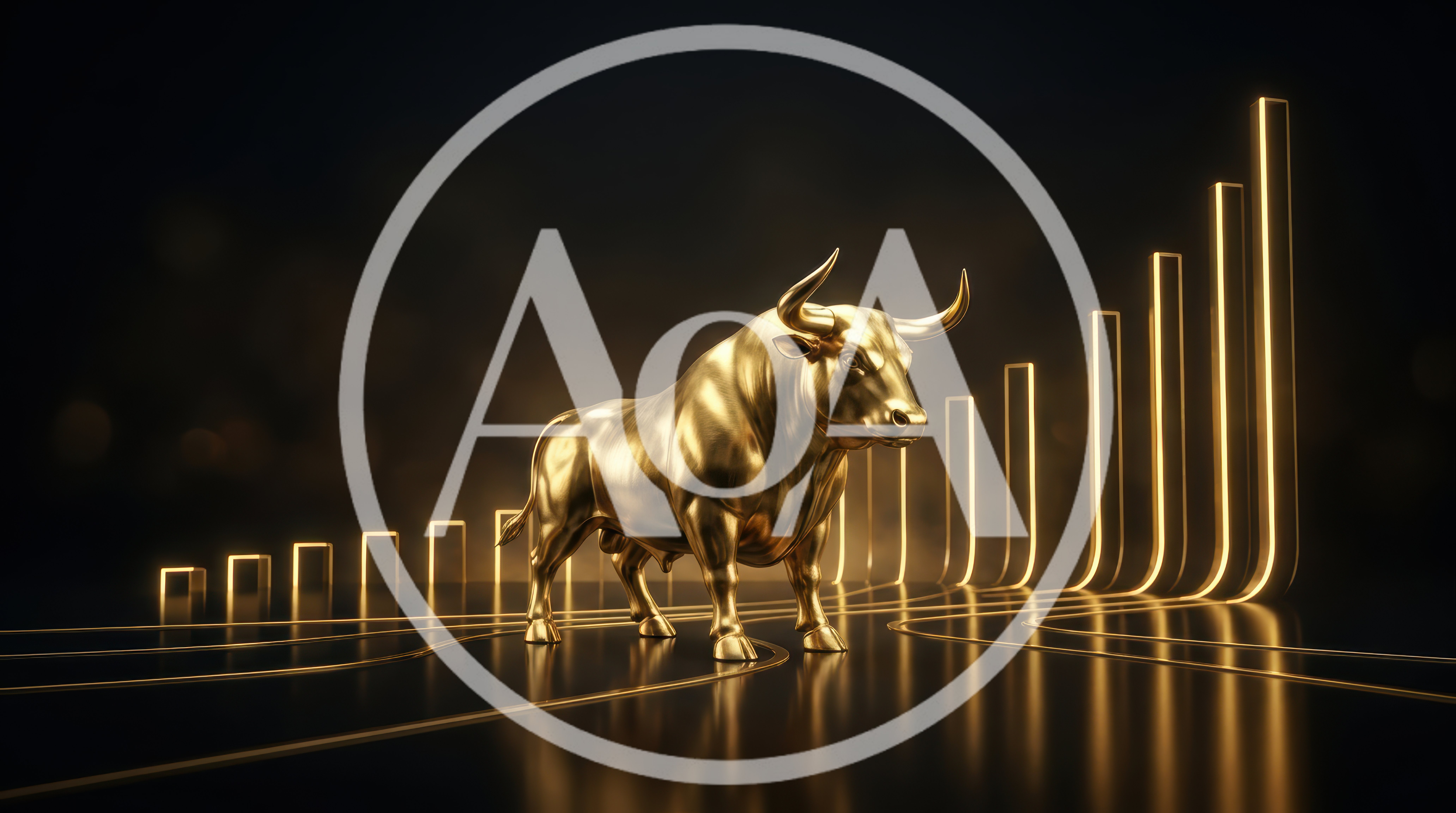 Golden Bull Statue With Rising Financial Growth Chart