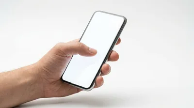 Hand Holding Smartphone With Blank White Screen