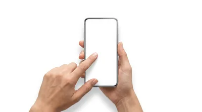 Person Using Smartphone With Blank White Screen
