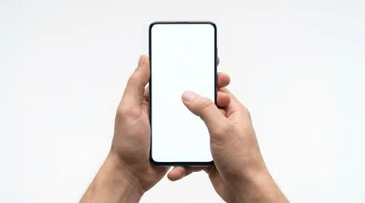 Hands Holding Smartphone With Blank White Screen