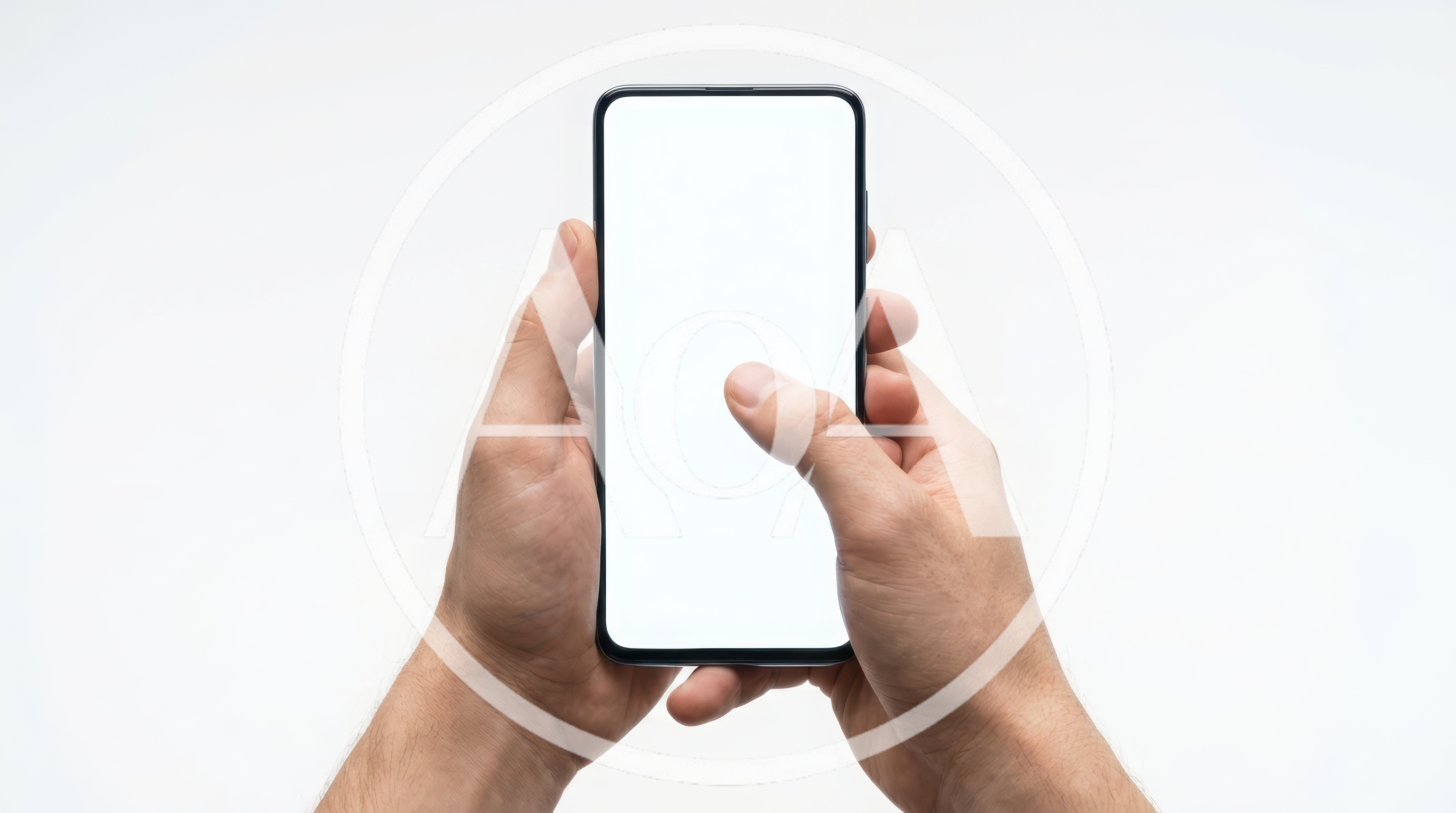 Hands Holding Smartphone With Blank White Screen