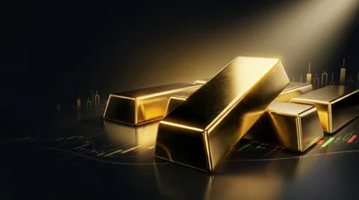 Gold Bars Resting On Financial Trading Charts