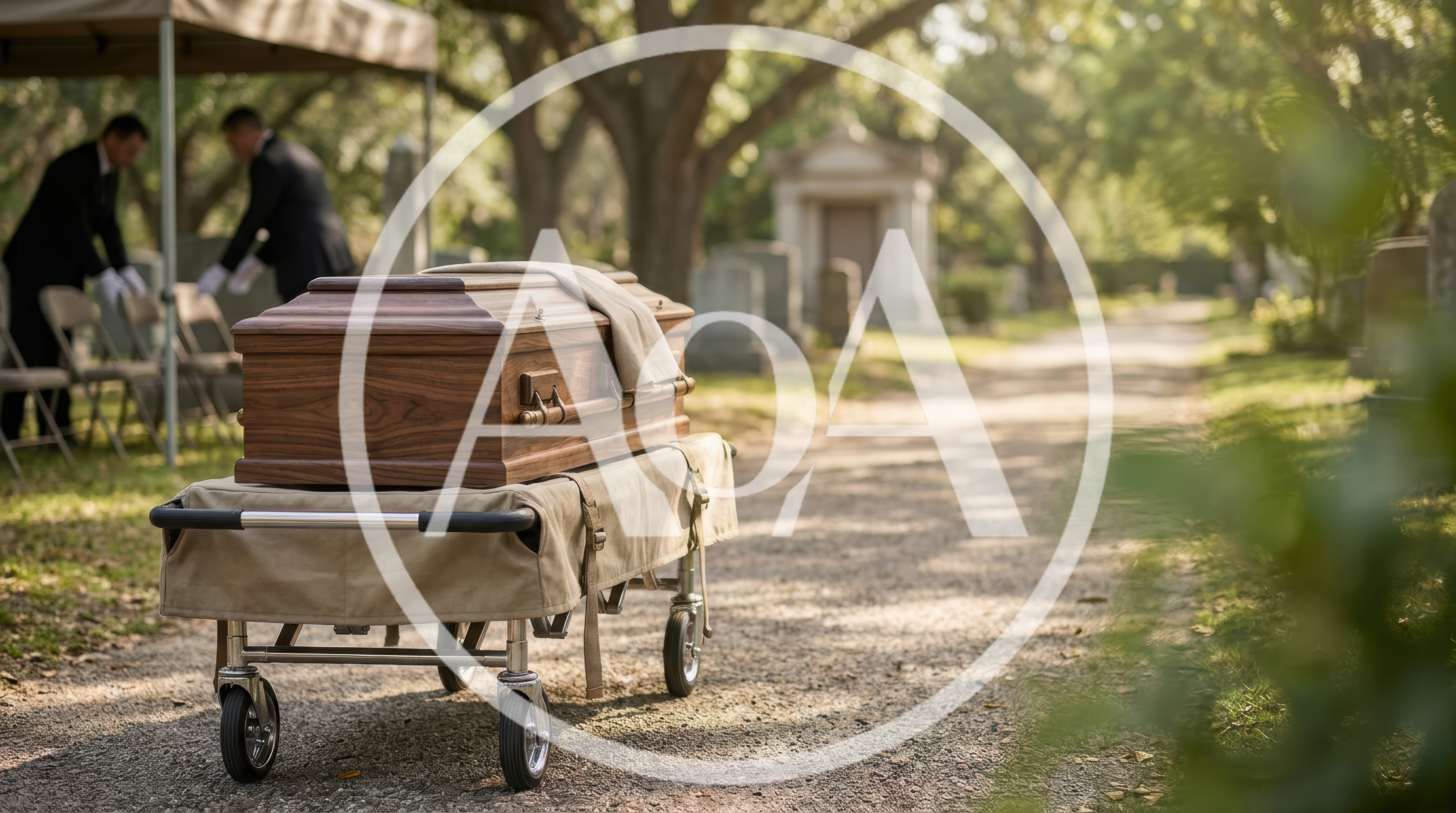 Funeral Directors Preparing Casket At Cemetery Graveside Service