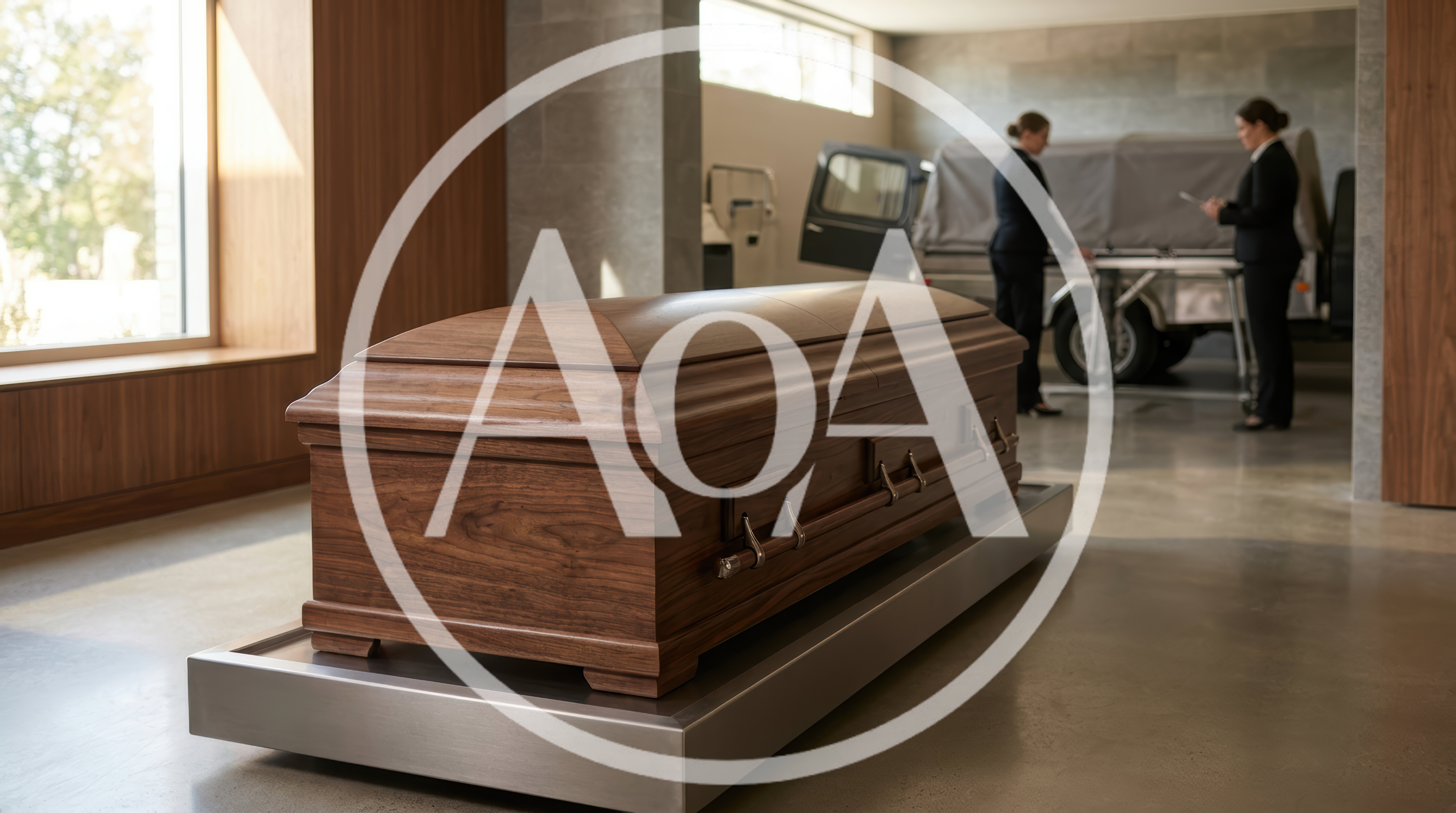 Wooden Casket Displayed In A Funeral Home